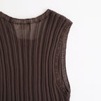 high-twisted cotton sheer knit layered sleeveless top #charcoal brown × mist green [WXSP-UW138]