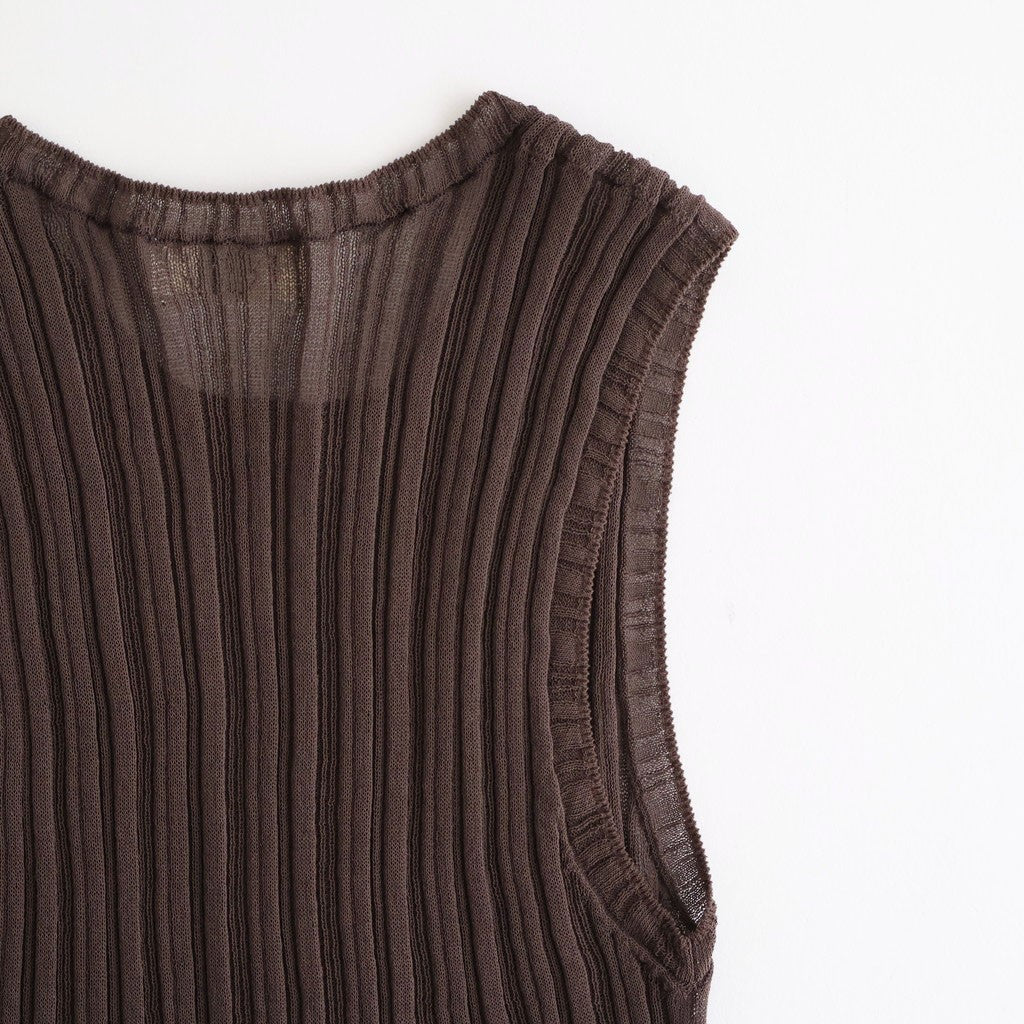 high-twisted cotton sheer knit layered sleeveless top #charcoal brown × mist green [WXSP-UW138]