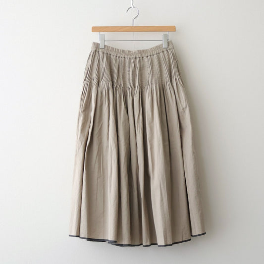 HANDWOVEN HEAVY COTTON PLAIN FLARED SKIRT WITH PINTUCK #8300 BEIGE/BLACK SELVAGE [INMDS25725]