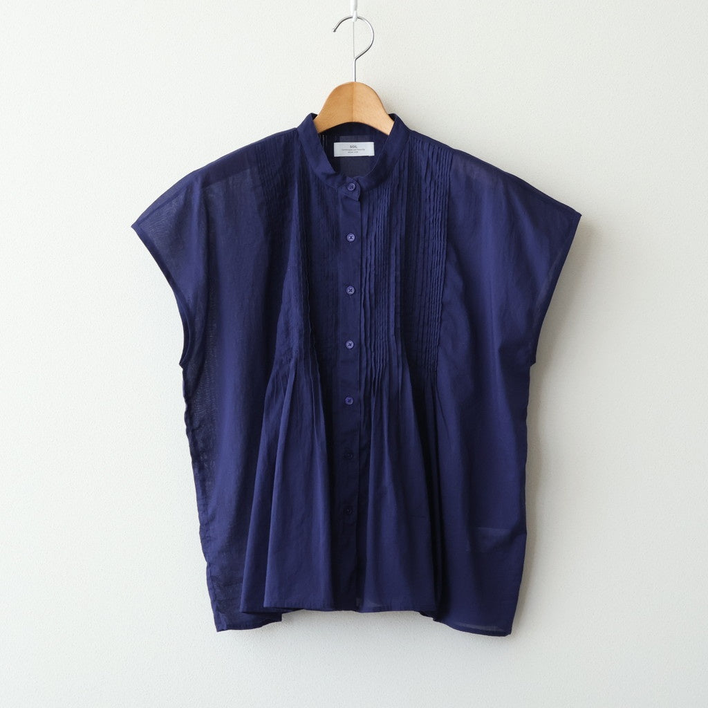 80s COTTON VOILE PLAIN BANDED COLLAR FRENCH/SL PINTUCK SHIRT #3800 NVY (BRIGHT NAVY) [NSL26022]