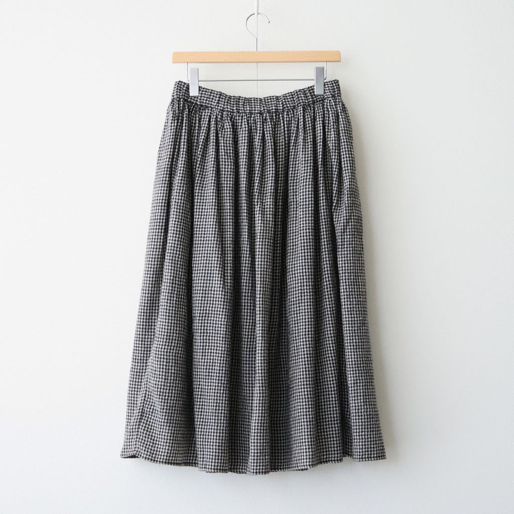 BOILE WOOL SMALL GINGHAM CHECK GATHERED SKIRT WITH LINING #9981 BLK (BLACK/ECRU SAND CHECK) [NMDS26585]