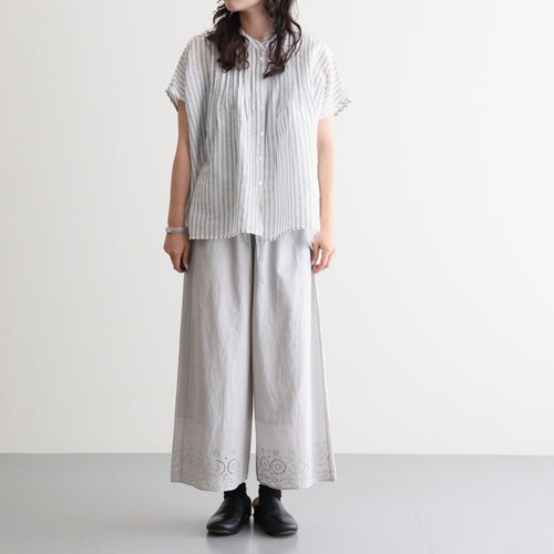 80s VOILE PLAIN WITH CUT WORK LACE EASY PANTS #9200 LT.GREY [INSL26345]