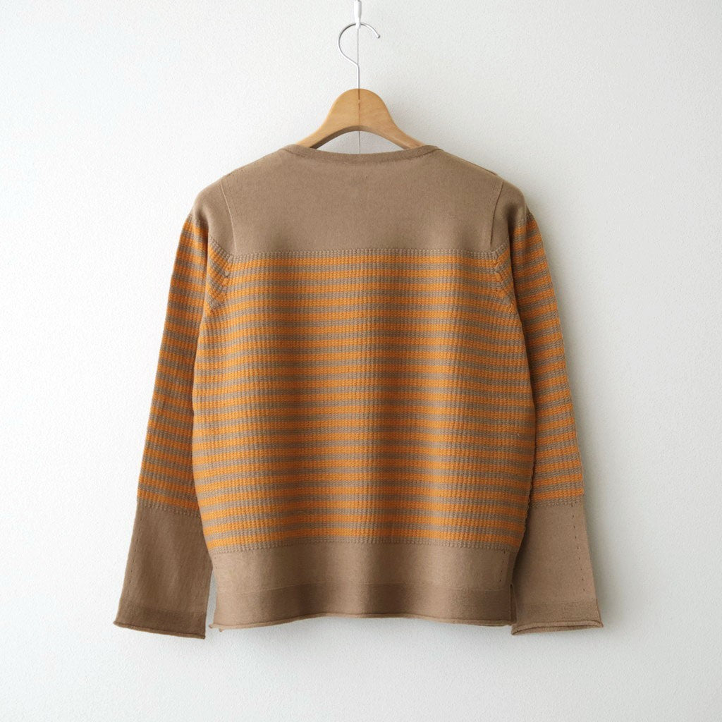 Stripe Long-sleeved Tee #Beige x Orange [Oni068]