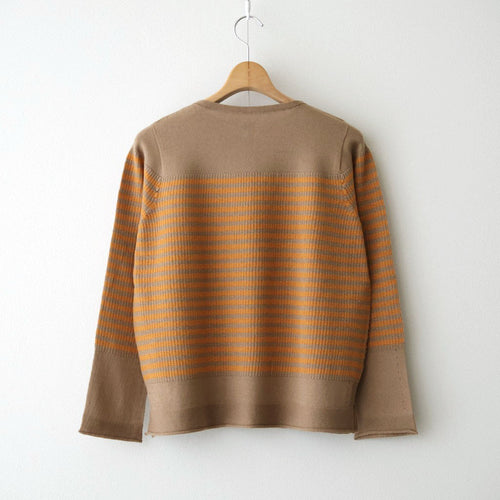 Stripe Long-sleeved Tee #Beige x Orange [Oni068]