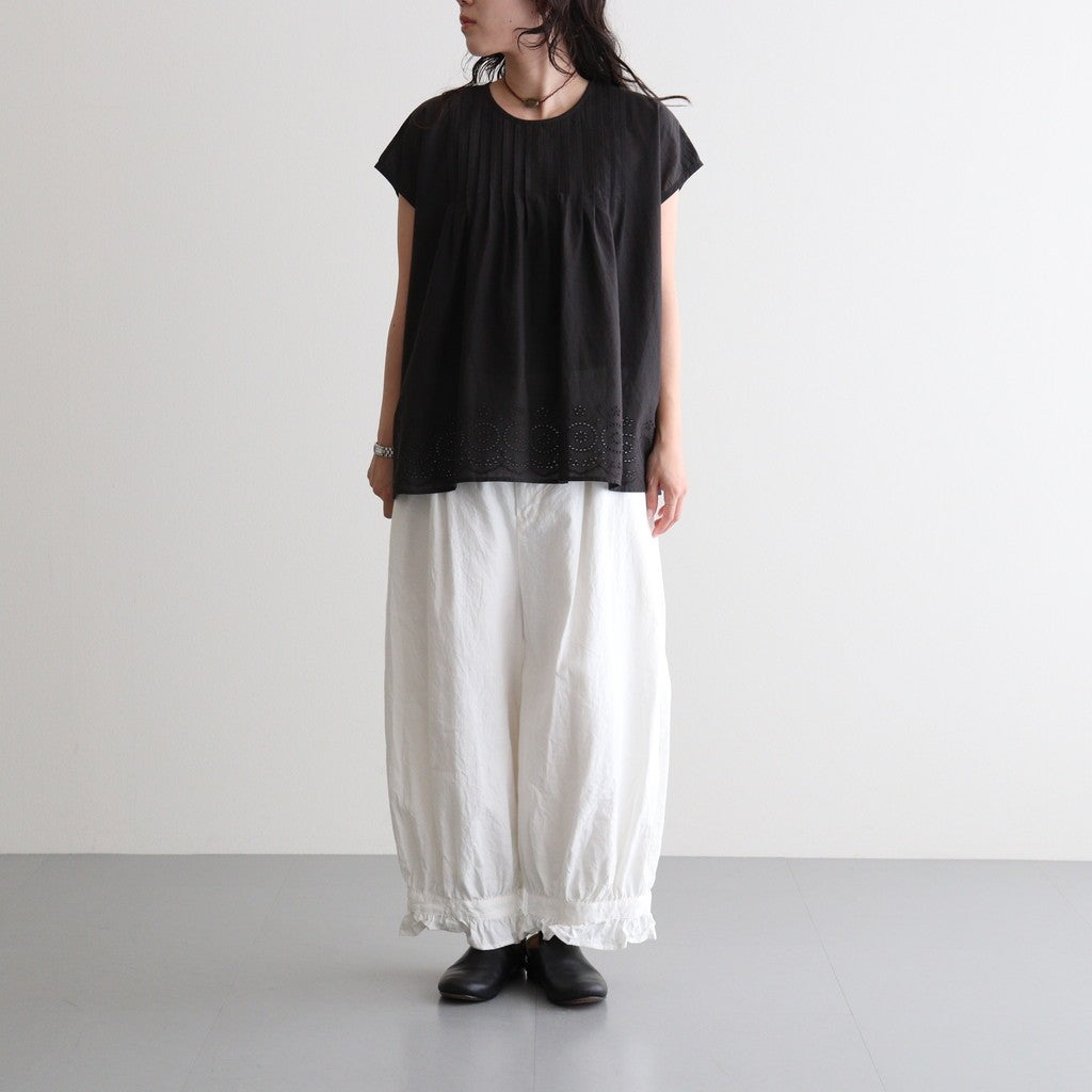 80s VOILE PLAIN WITH CUT WORK LACE CREW NECK FRENCH/SL SHIRTS WITH PINTUCK #9900 BLACK [INSL26342]