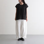 80s VOILE PLAIN WITH CUT WORK LACE CREW NECK FRENCH/SL SHIRTS WITH PINTUCK #9900 BLACK [INSL26342]