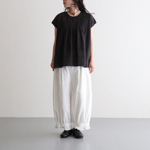 80s VOILE PLAIN WITH CUT WORK LACE CREW NECK FRENCH/SL SHIRTS WITH PINTUCK #9900 BLACK [INSL26342]