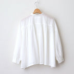 80s COTTON VOILE PLAIN BANDED COLLAR GATHER SHIRT #9100 OFF WHITE [NSL25041]