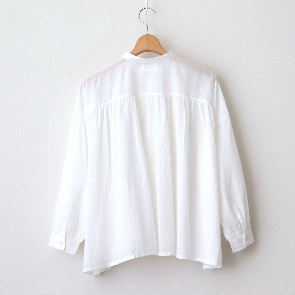 80s COTTON VOILE PLAIN BANDED COLLAR GATHER SHIRT #9100 OFF WHITE [NSL25041]