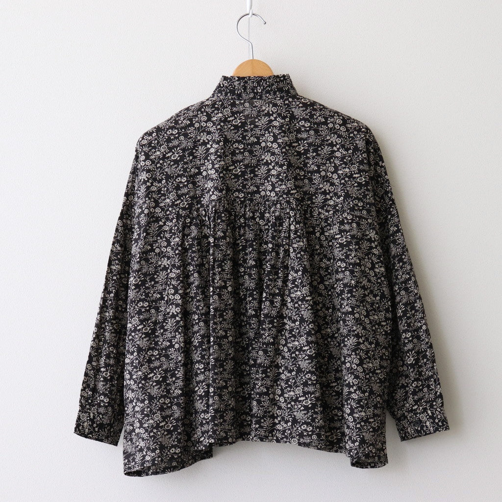 COTTON SLUB SMALL FLOWER PRINT FRILL COLLAR SHIRT WITH GATHER #9982 BLK (BLACK x BEIGE PRINT) [NSL25571]