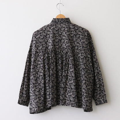 COTTON SLUB SMALL FLOWER PRINT FRILL COLLAR SHIRT WITH GATHER #9982 BLK (BLACK x BEIGE PRINT) [NSL25571]