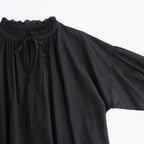 60s COTTON CAMBRIC PLAIN WITH LACE LACE & STRING COLLAR GATHERED SHIRT #9900 BLACK [NSL26552]