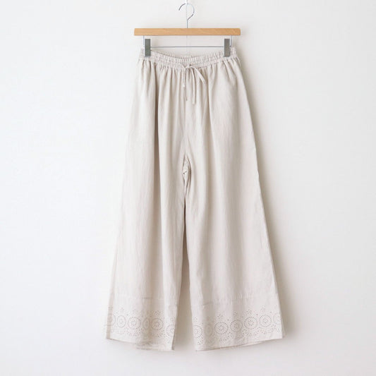80s VOILE PLAIN WITH CUT WORK LACE EASY PANTS #8200 LT.BEIGE [INSL23224]