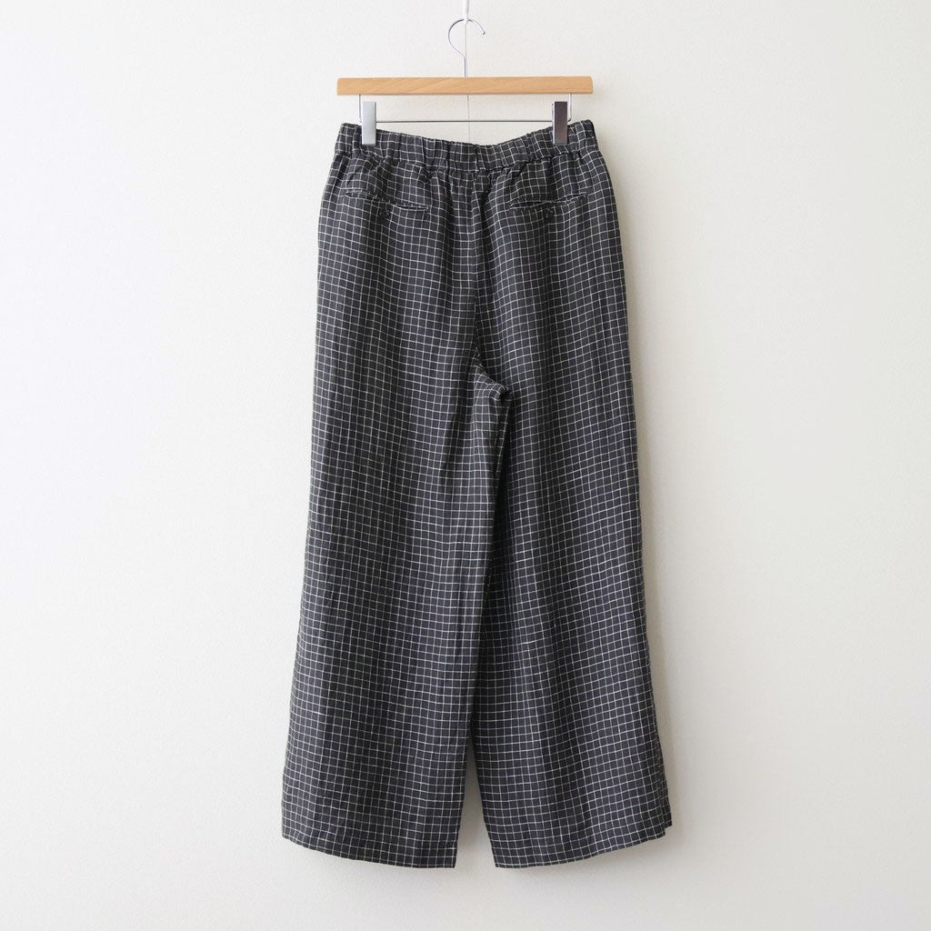 80s POWER LOOM LINEN CHECK WIDE PANTS #9890 OFF BLACK x WHITE CHECK [NMDS26285]