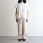80s COTTON VOILE PLAIN BANDED COLLAR FRENCH/SL PINTUCK SHIRT #9100 OFF WHITE [NSL25042]