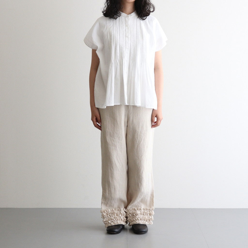 80s COTTON VOILE PLAIN BANDED COLLAR FRENCH/SL PINTUCK SHIRT #9100 OFF WHITE [NSL25042]