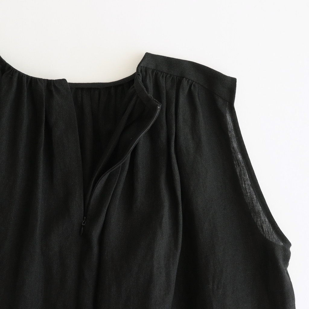 DENSELY LINEN GATHER DRESS #Black [no.7310]