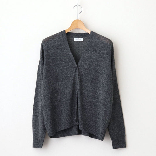 12GG 1PLY LINEN PLAIN V-NECK 1 BUTTON CARDIGAN #9800 CHARCOAL [GNSL23302]