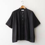 80s VOILE PLAIN WITH CUT WORK LACE BANDED COLLAR PINTUCK SHIRTS #9900 BLACK [INSL26341]