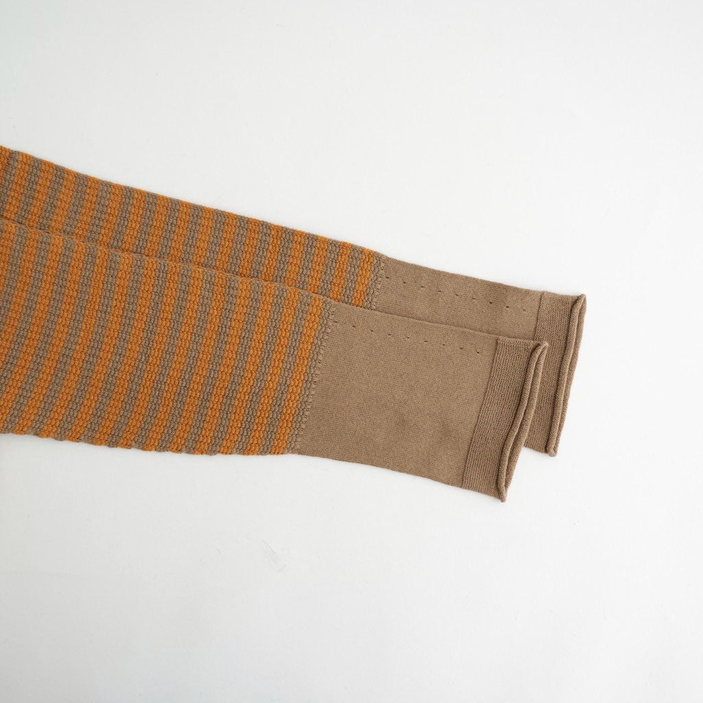Stripe Long-sleeved Tee #Beige x Orange [Oni068]