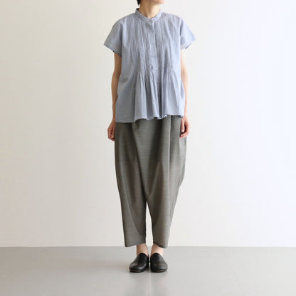 80s COTTON VOILE PLAIN BANDED COLLAR FRENCH/SL PINTUCK SHIRT #3300 SAX BLUE [NSL25042]
