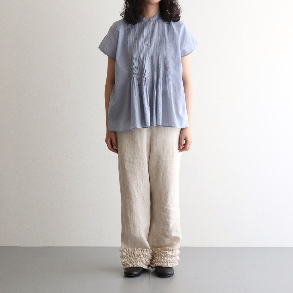 80s COTTON VOILE PLAIN BANDED COLLAR FRENCH/SL PINTUCK SHIRT #3300 SAX BLUE [NSL25042]