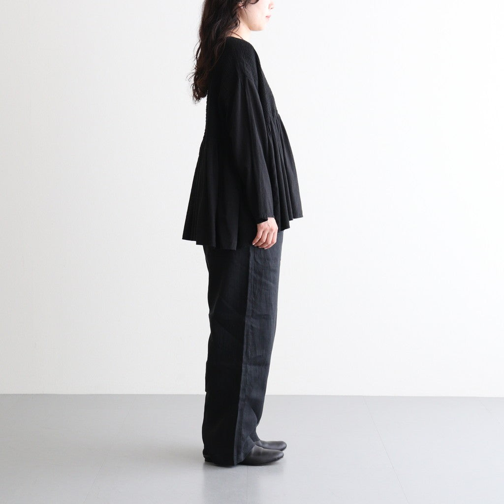 80s ORGANIC MICRO CHECK OVERDYE CREW-NECK BUTTON SHIRT WITH MINI PINTUCK #9912 BLACK (J.BLACK) [NMDS26233D]