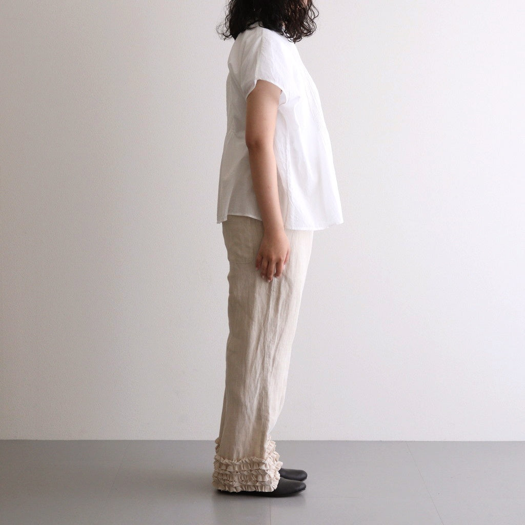80s COTTON VOILE PLAIN BANDED COLLAR FRENCH/SL PINTUCK SHIRT #9100 OFF WHITE [NSL25042]