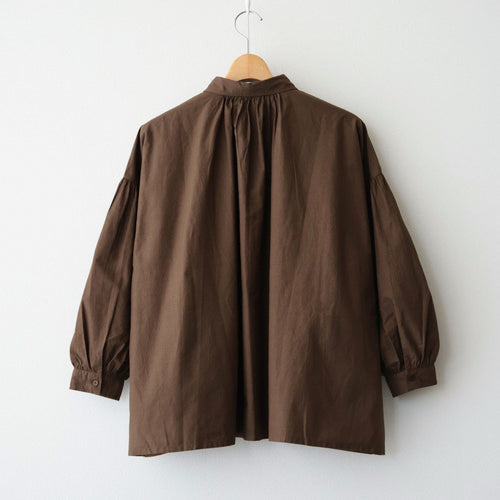 40s COTTON POPLIN PLAIN REGULAR COLLAR SHIRT WITH GATHER #8600 BROWN [NSL26522]