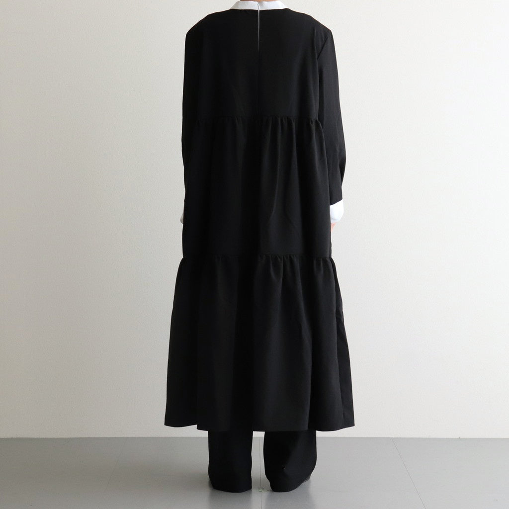 Wool linen like senri dress #Black × White [1479-005]