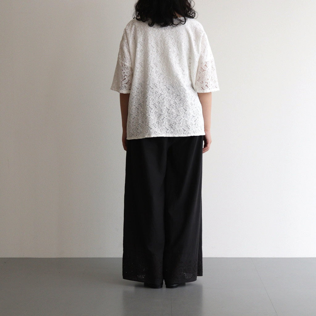 80s VOILE PLAIN WITH CUT WORK LACE EASY PANTS #9900 BLACK [INSL23224]