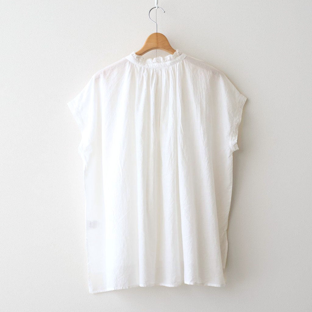 80s COTTON VOILE LACE LACE&STRING COLLAR GATHERED SHIRT #9100 WHT (OFF WHITE) [NSL26092]