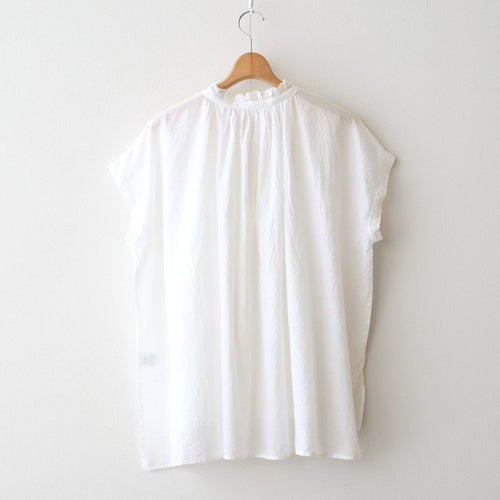 80s COTTON VOILE LACE LACE&STRING COLLAR GATHERED SHIRT #9100 WHT (OFF WHITE) [NSL26092]