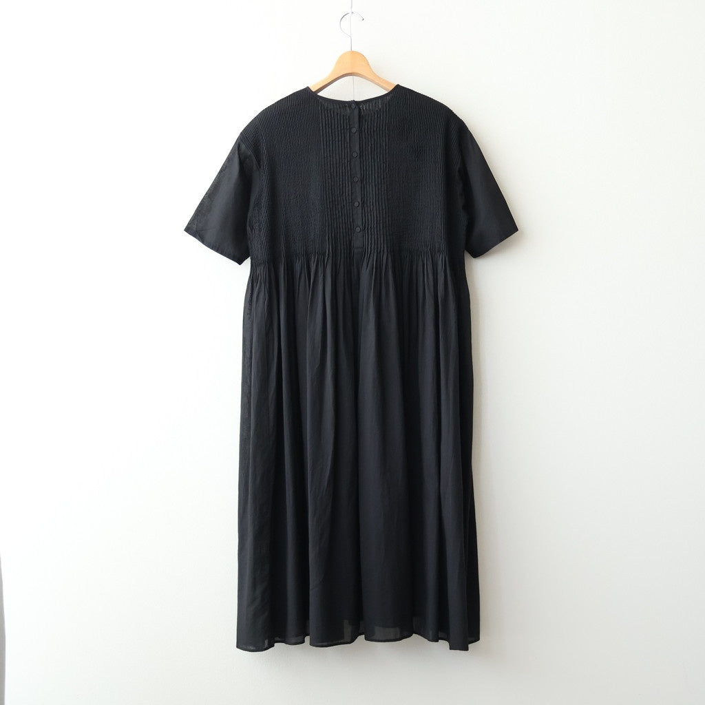 80s ORGANIC COTTON VOILE CREW-NECK HALF/SLEEVE DRESS WITH MINI PINTUCK #9900 BLACK [NMDS26243]