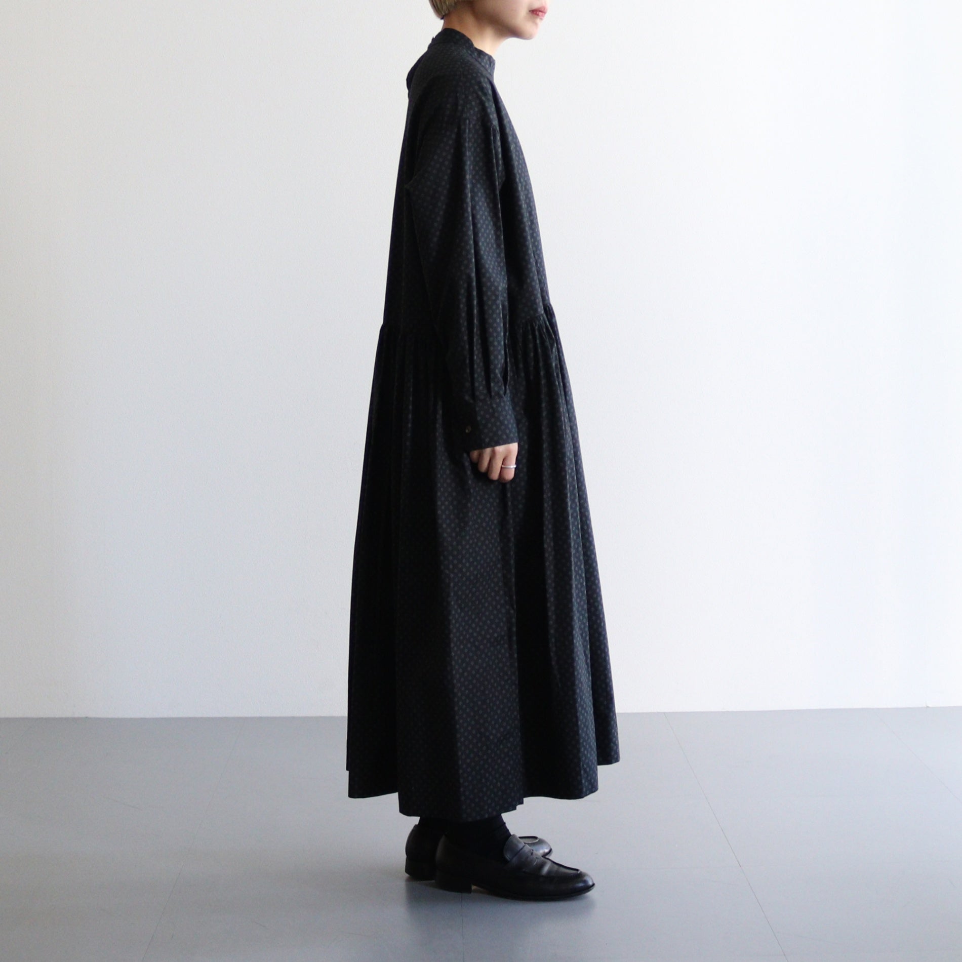明滅する風景 Stand collar shirt dress #black/grey [TLF-125-op007-gp]