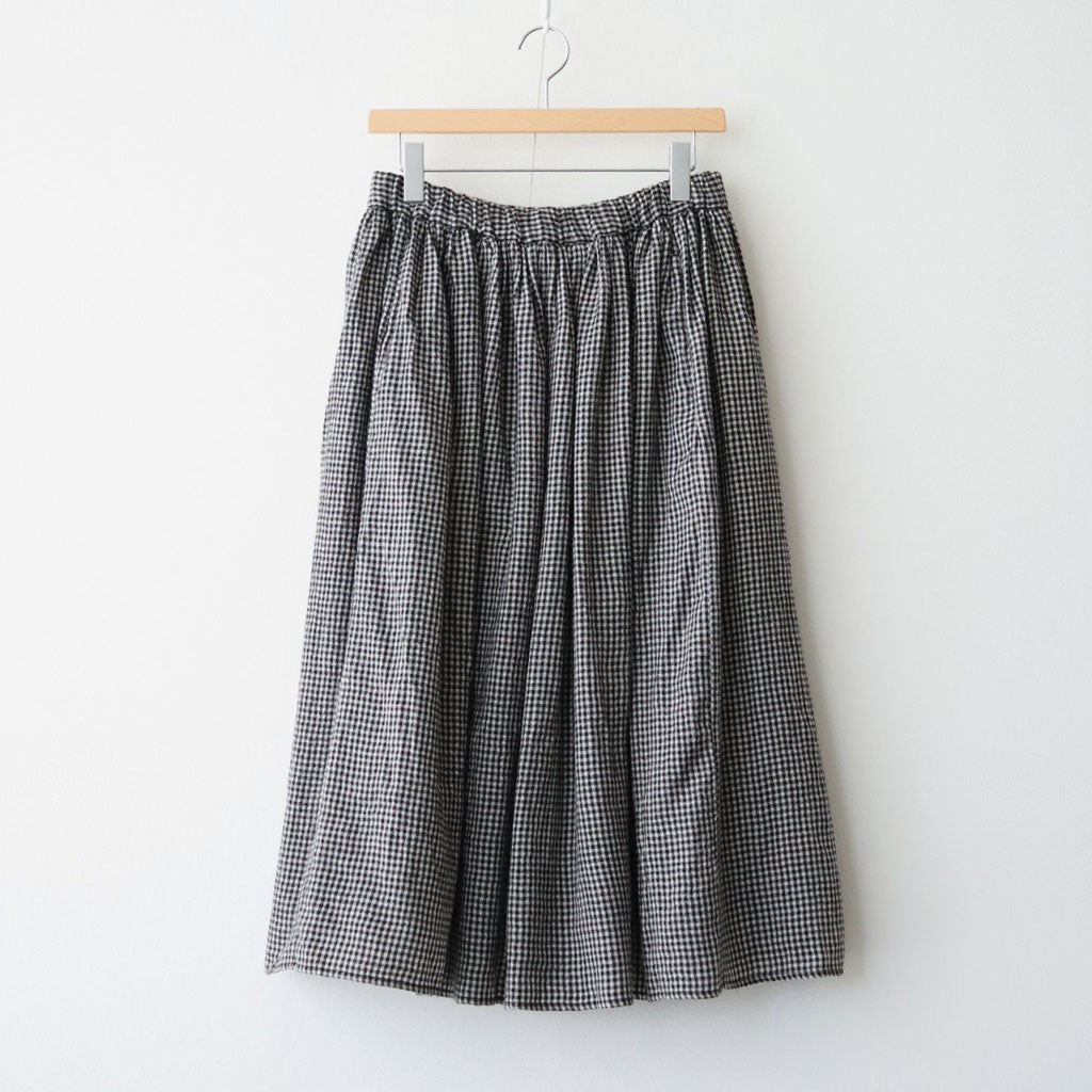 BOILE WOOL SMALL GINGHAM CHECK GATHERED SKIRT WITH LINING #9981 BLK (BLACK/ECRU SAND CHECK) [NMDS26585]