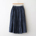 80s COTTON VOILE FLOWER BLOCK PRINT RAJASTAN TUCK GATHERED SKIRT WITH LINING #3900 NVY (NAVY BASE) [NMDS25555]