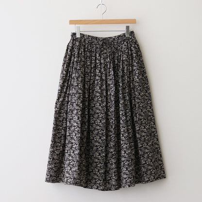 COTTON SLUB SMALL FLOWER PRINT GATHERED SKIRT #9982 BLK (BLACK x BEIGE PRINT) [NSL25574]
