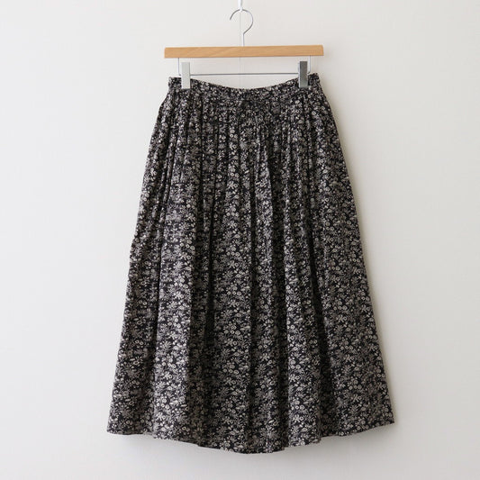COTTON SLUB SMALL FLOWER PRINT GATHERED SKIRT #9982 BLK (BLACK x BEIGE PRINT) [NSL25574]