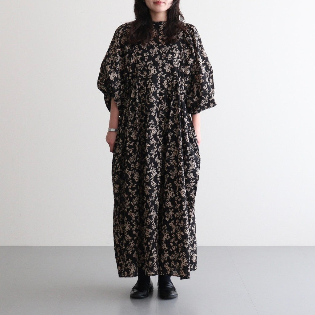 フラワープリント/ナチュラルタイプライター バンドカラータックギャザーOP #021 ウェーブフラワーモカ [PA260OP030]