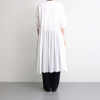 80s ORGANIC DOBIE CHECK(OVERDYE) BANDED COLLAR MAXI DRESS WITH PINTUCK #9170 MINRAL WHITE [NMDS25254D]