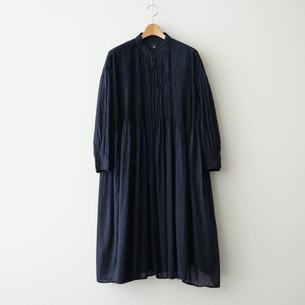 80s ORGANIC VOILE STRIPE (OVERDYE) BANDED SHIRT DRESS WITH MINI PINTUCK #3960 MARINE [NMDS26514D]