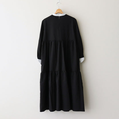 Wool linen like senri dress #Black × White [1479-005]