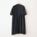 80s ORGANIC DOBIE CHECK(OVERDYE) BANDED COLLAR MAXI DRESS WITH PINTUCK #9971 O.BLACK [NMDS25254D]