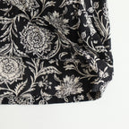 80s VOILE TWO TONE FLOWER PRINT REGULAR COLLAR S/SL DRESS #9982 BLACK x Lt BEIGE PRINT [NSL25084]
