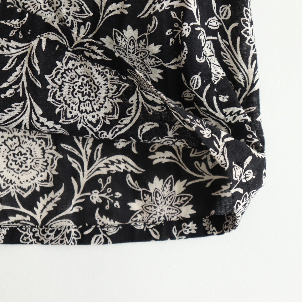 80s VOILE TWO TONE FLOWER PRINT REGULAR COLLAR S/SL DRESS #9982 BLACK x Lt BEIGE PRINT [NSL25084]