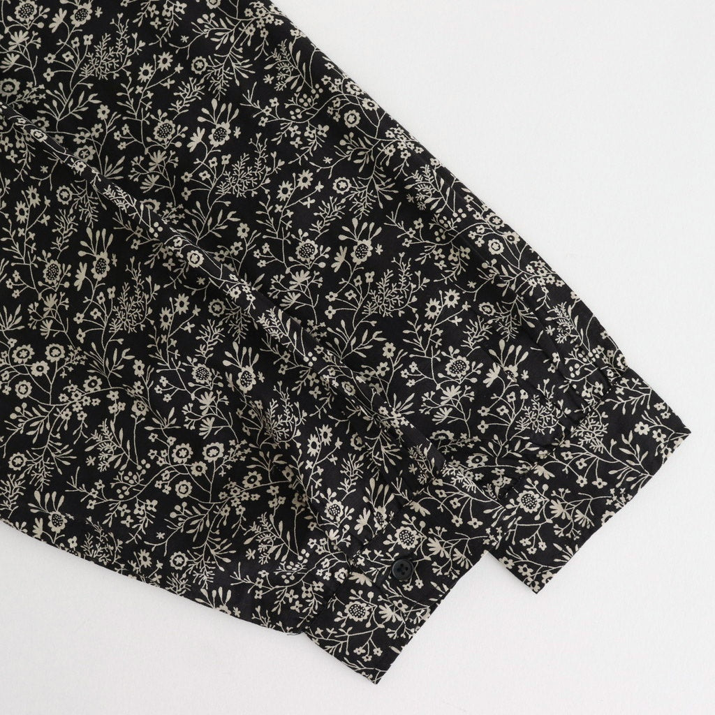 COTTON SLUB SMALL FLOWER PRINT FRILL COLLAR SHIRT WITH GATHER #9982 BLK (BLACK x BEIGE PRINT) [NSL25571]