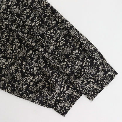 COTTON SLUB SMALL FLOWER PRINT FRILL COLLAR SHIRT WITH GATHER #9982 BLK (BLACK x BEIGE PRINT) [NSL25571]