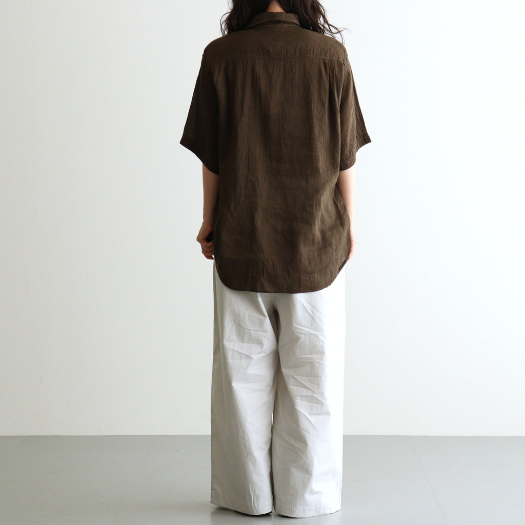 AUTO LOOM LINEN/COTTON PLAIN OVERDYE OPEN COLLAR S/SL SHIRTS #8960 C.BROWN [IMDSH2612LCD]