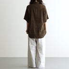AUTO LOOM LINEN/COTTON PLAIN OVERDYE OPEN COLLAR S/SL SHIRTS #8960 C.BROWN [IMDSH2612LCD]